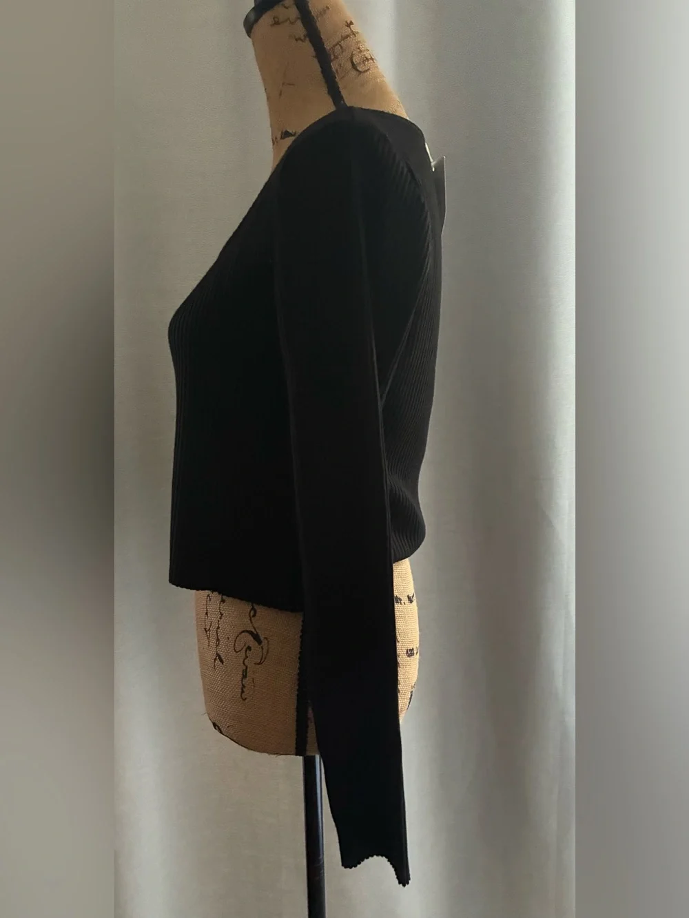 H&M Black Ribbed Long Sleeve Square Neck Top